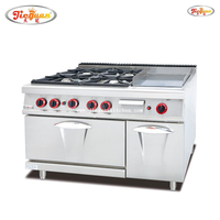 4 burners gas cooking range with griddle and oven for restaurant and hotels