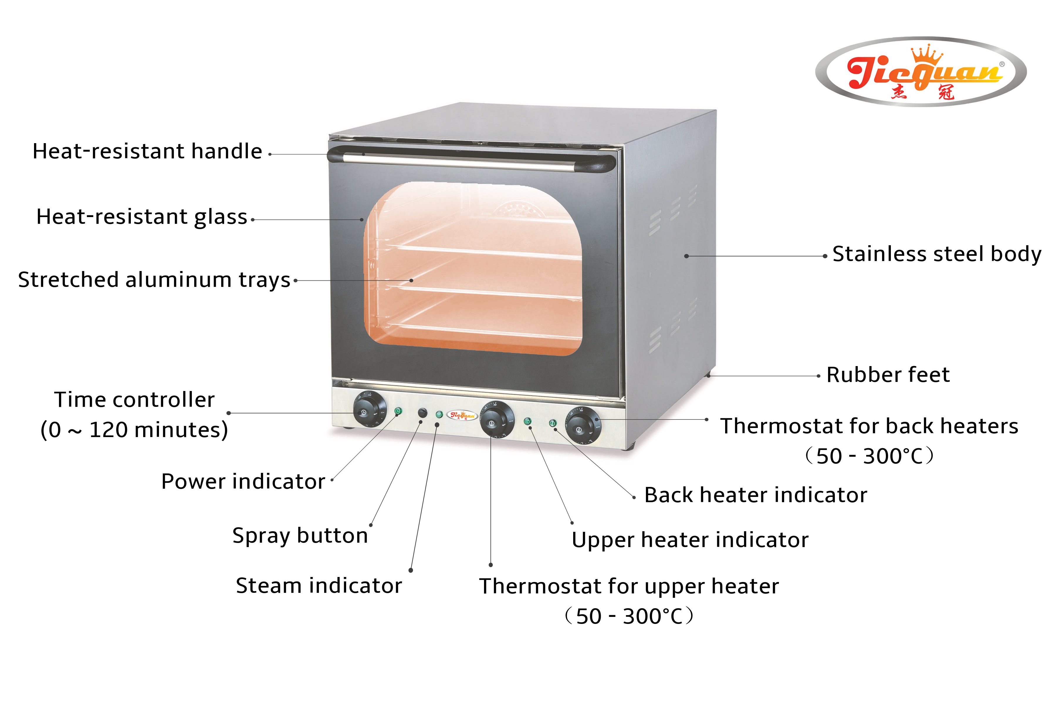 Electric convection oven 4 layer with mist spray