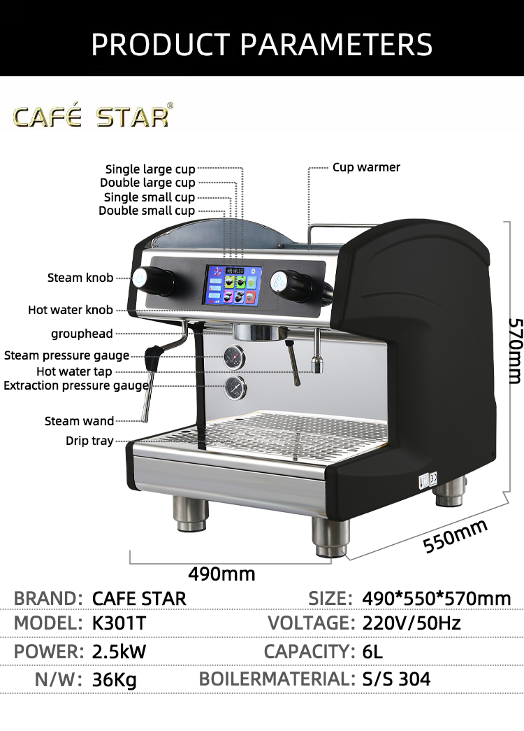 Professional cafe single group 9 bar semi auto electric 6L coffee machine